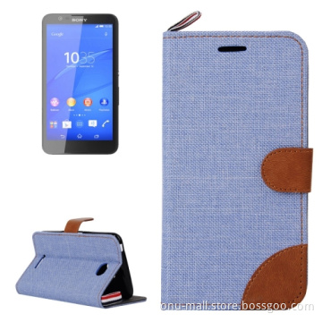 Paypal Accepted Cheap Denim Texture Wallet Flip Leather Case for Sony Xperia E4 Cover